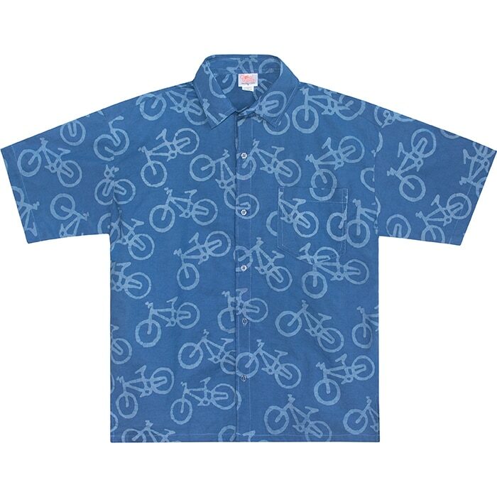 Button Down Shirt: Bikes - Stone Blue-Organic