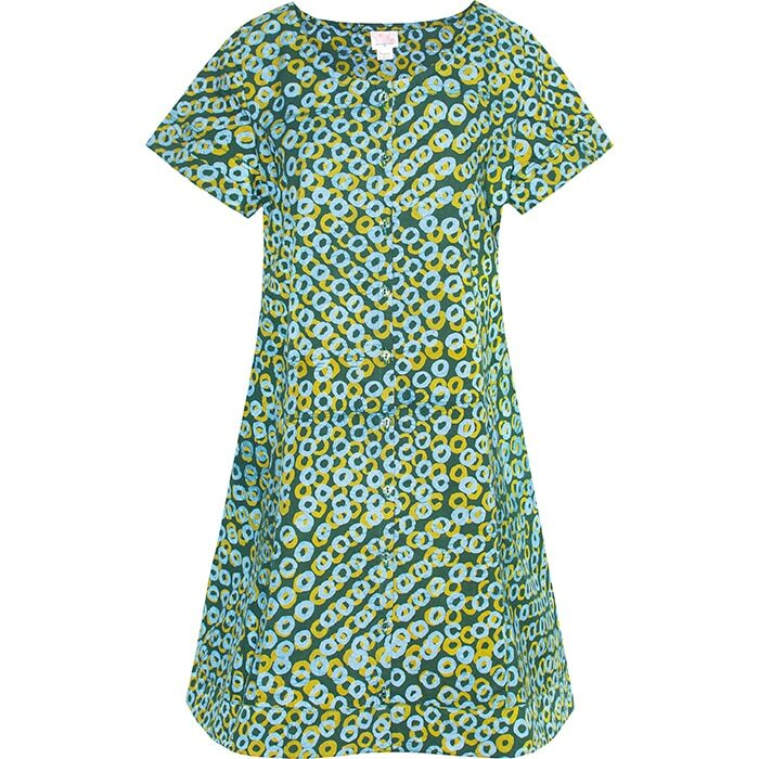 Button Front Dress: Rings - Green-Organic