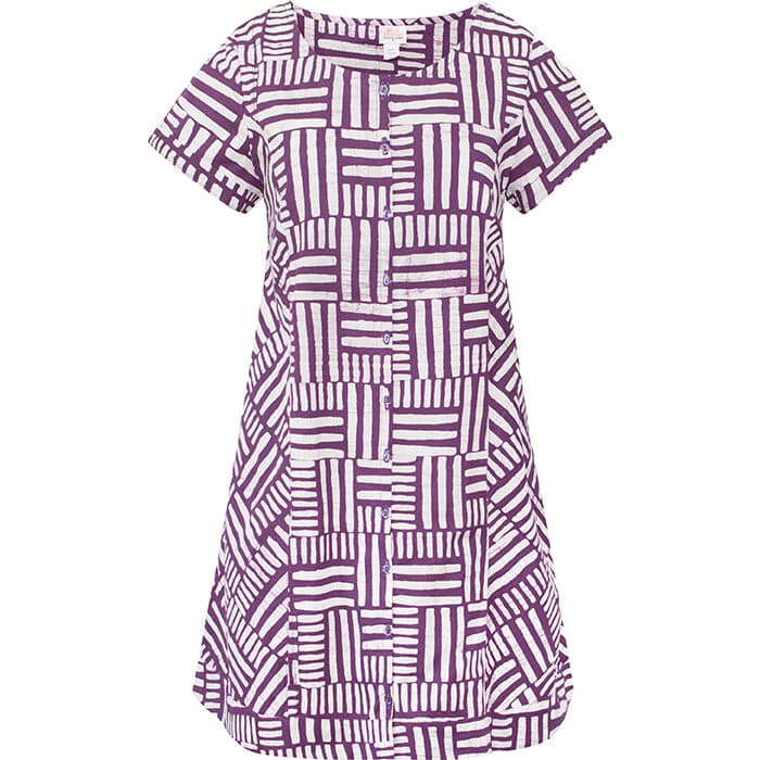 Button Front Dress: Checkers - Purple-Organic