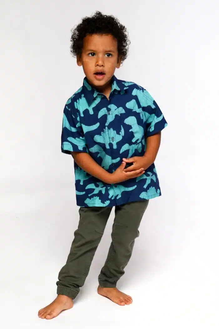 Button Down Shirt: Dinos - Navy-Organic