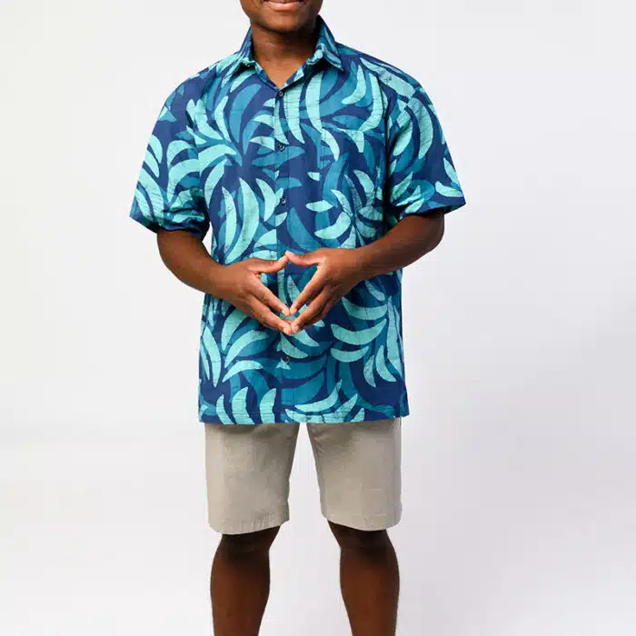 Button Down Shirt: Ferns - Navy-Organic