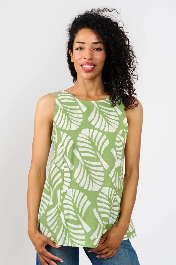 Boardwalk Blouse: Deco Leaf - Olive