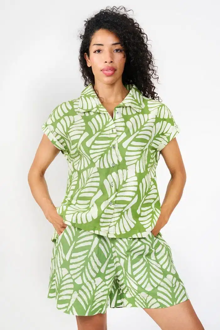 Cabana Blouse: Deco Leaf - Olive