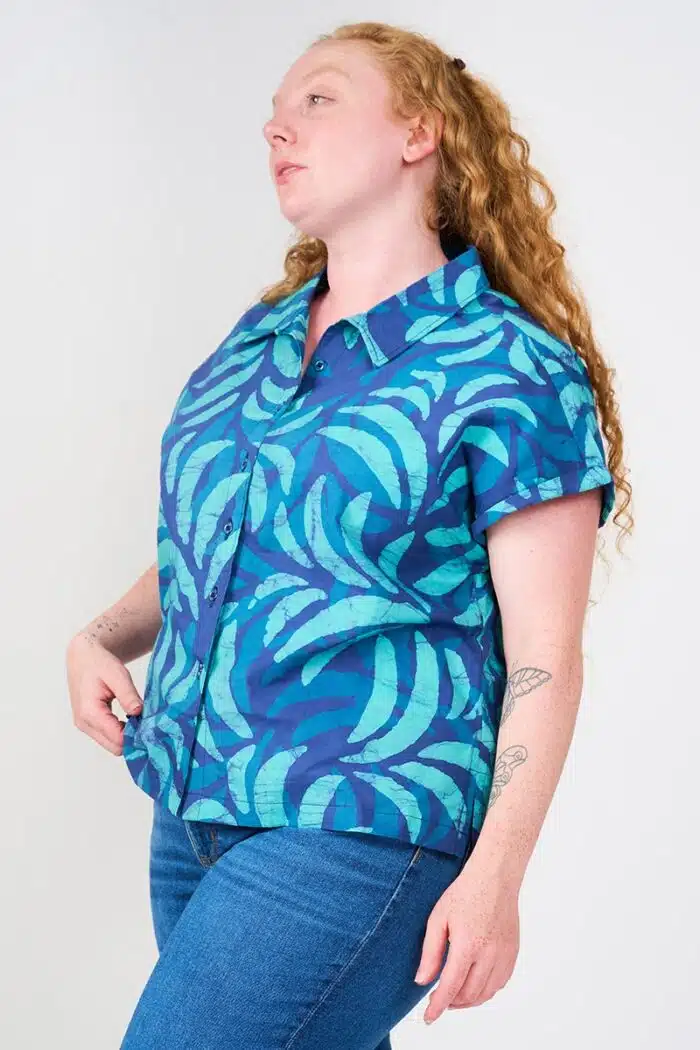 Cabana Blouse: Ferns - Navy