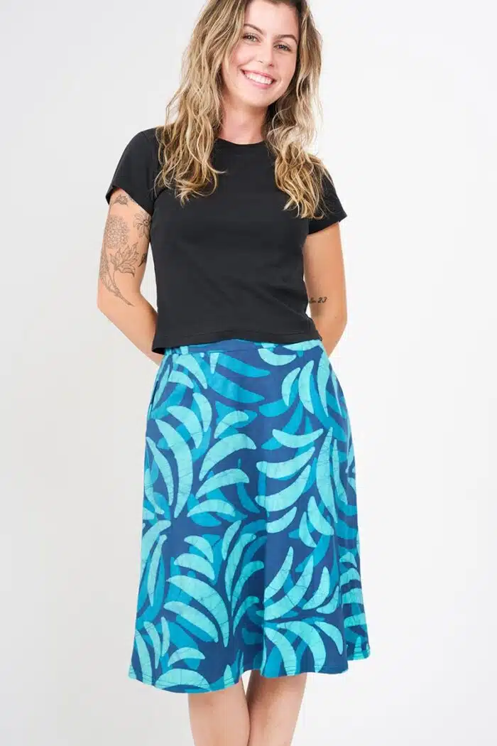 Knit Sierra Skirt: Ferns - Navy-Organic