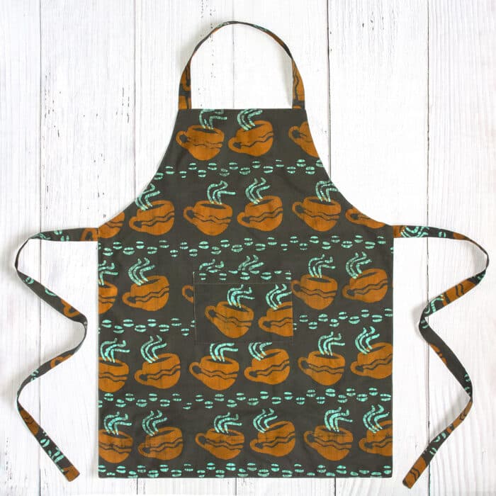 Apron Reversible: Coffee Cups - Brown-Organic