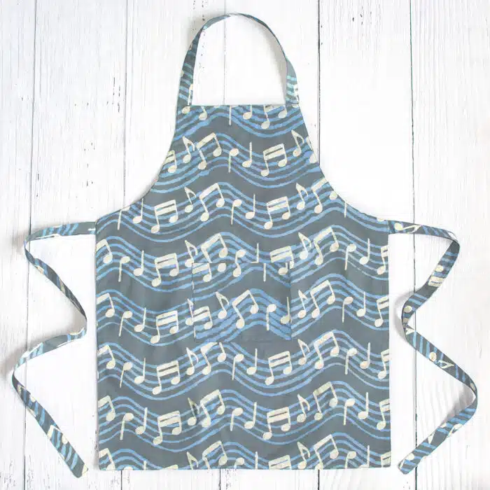 Apron Reversible: Music Notes - Charcoal-Organic