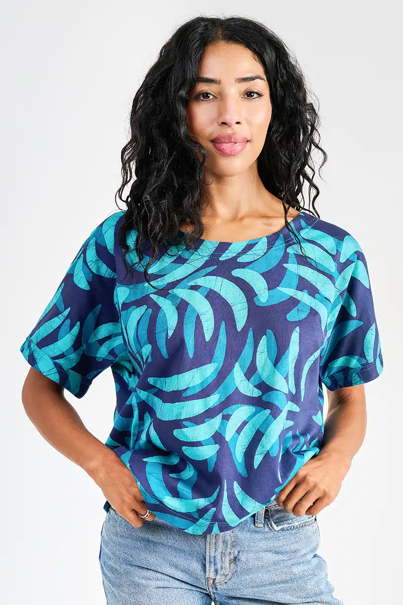 Knit Mara Top: Ferns - Navy-Organic