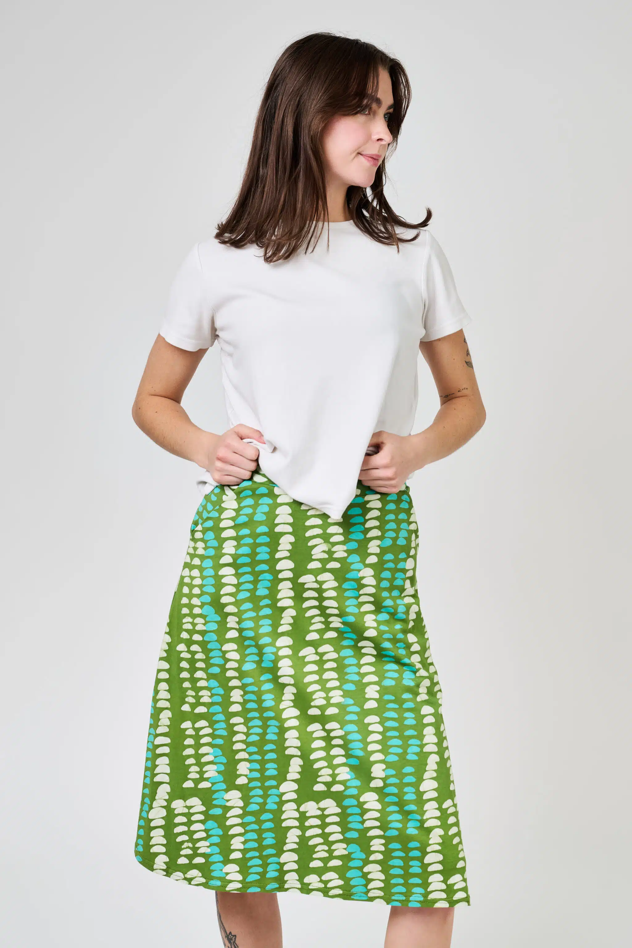 Knit Sierra Skirt: Stones - Olive-Organic